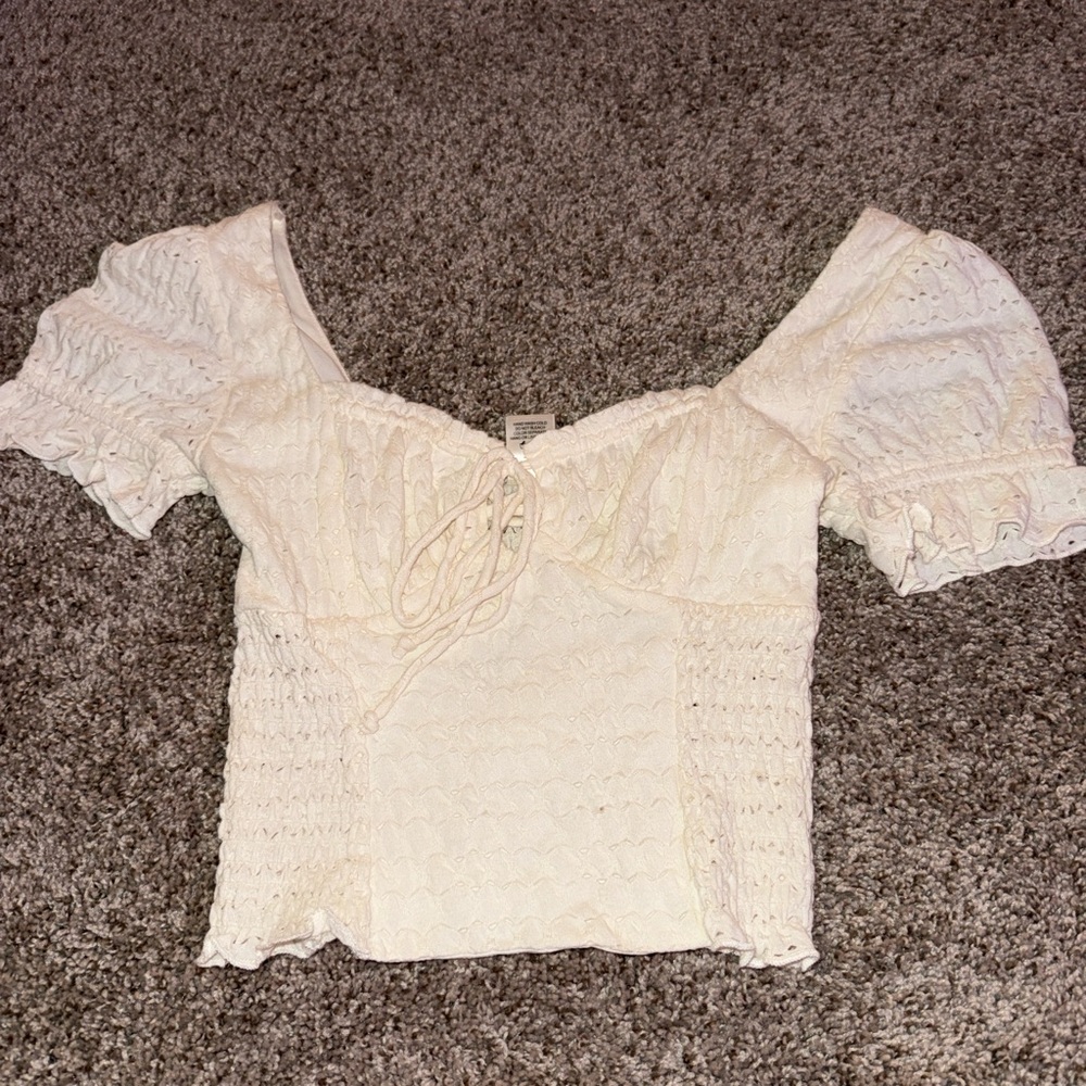 URBAN Romantics Cream Puff Sleeve Smocked Blouse